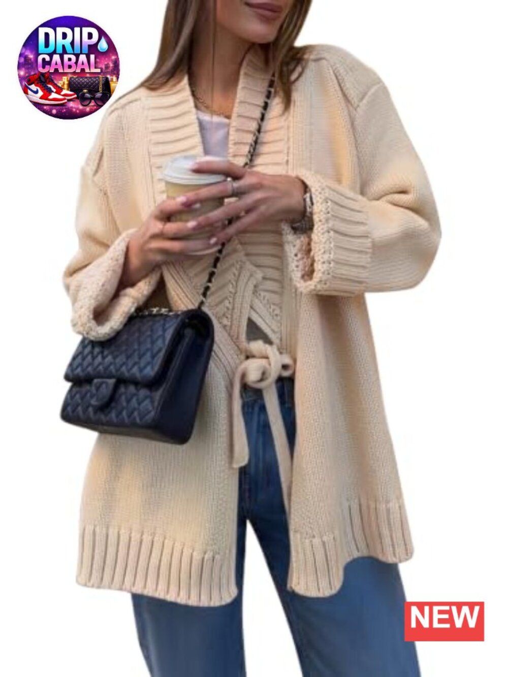 Women's Chunky Knit Wrap Cardigan V-Neck Tie Front Long Sleeve